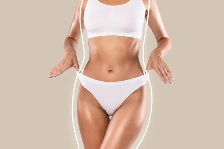 Woman demonstrating a slimmer waist and toned midsection, illustrating liposuction for stubborn fat removal and body contouring to create more defined body contours.